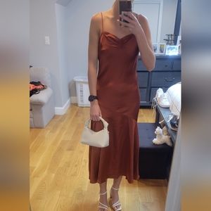 Topshop drop hem ruched bust midi dress in rust
